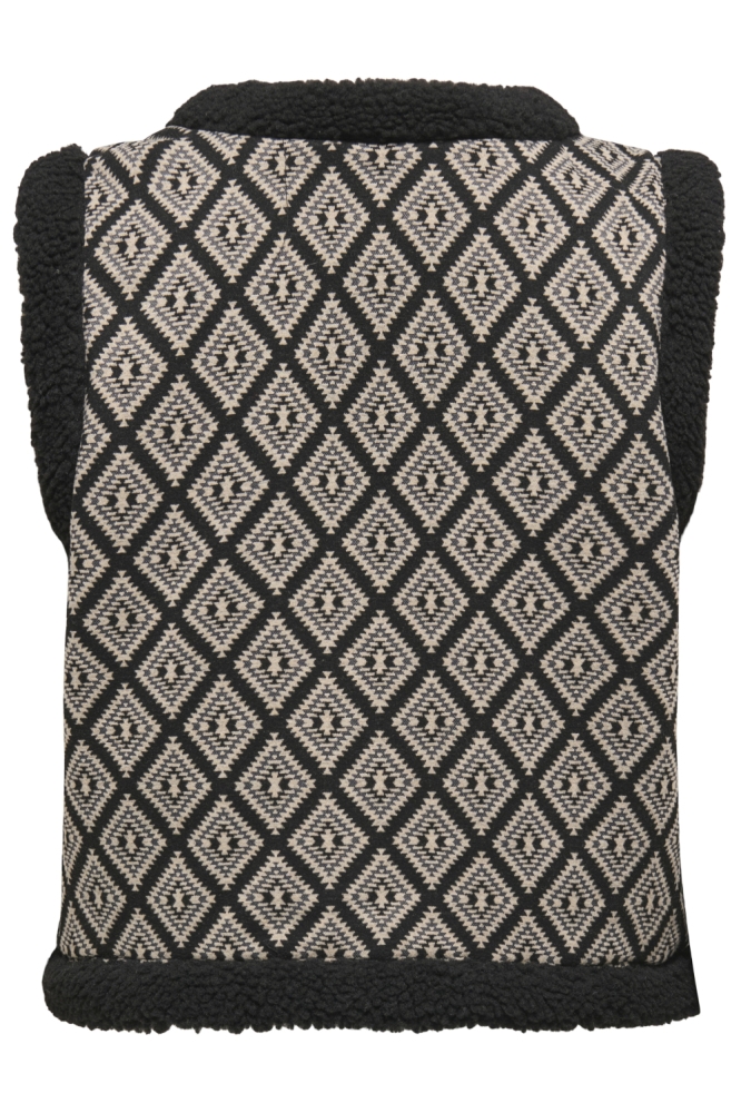 ONLJESSIE AZTEC TEDDY WAISTCOAT CS 15323165 Black/AZTEC ECRU